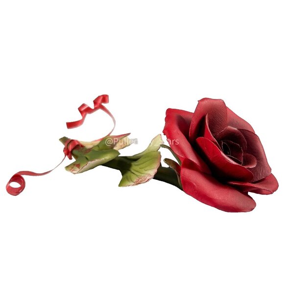 Capodimonte Naples Italy Handmade Hand-Painted Porcelain Red Rose w/ Green Stem - Picture 11 of 16